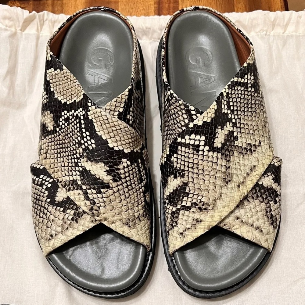 Ganni Sandals Snake Effect Leather Platform Mid Crossover Size 8 NWT!!!